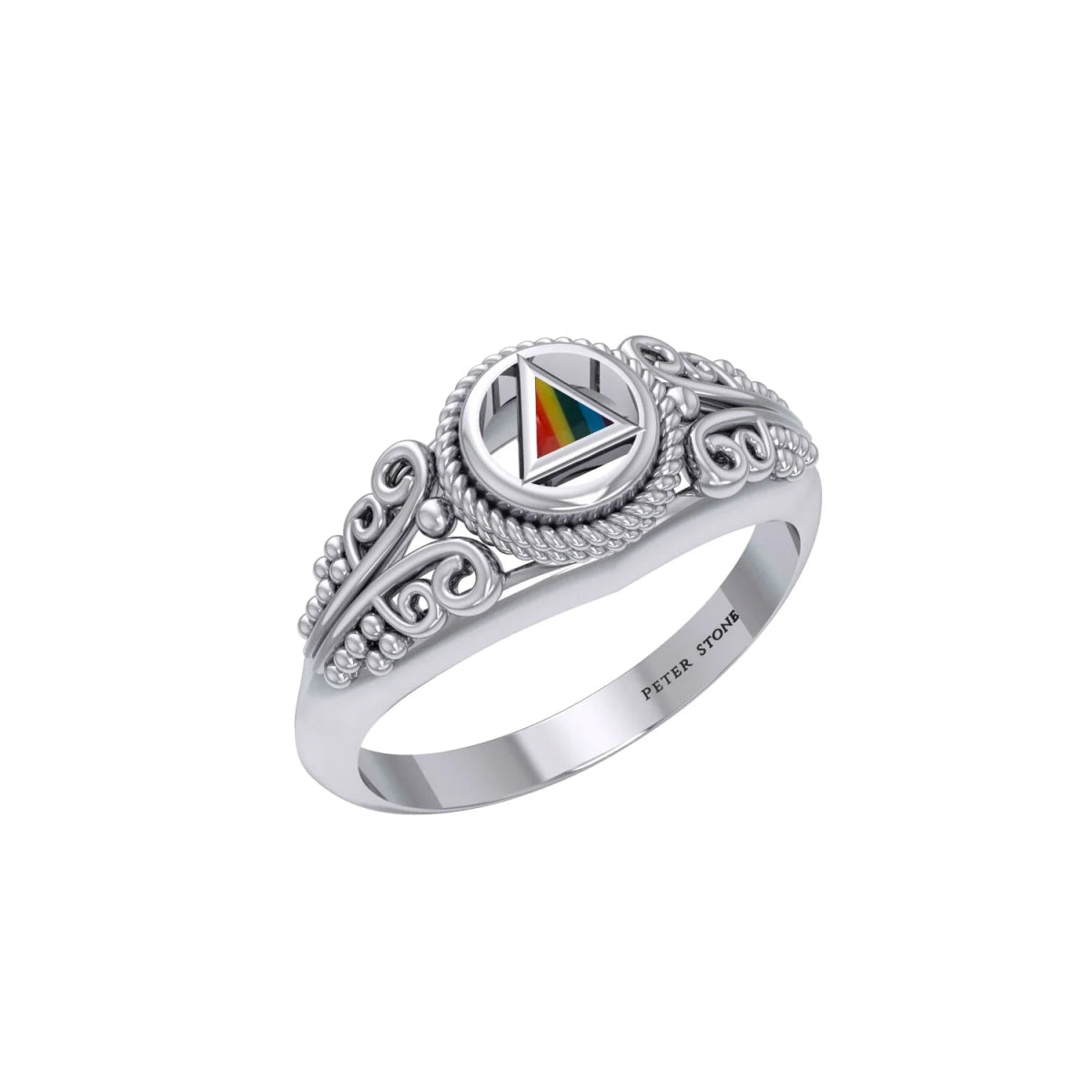 Celtic A.A. Symbol Sterling Silver Ring TR288 - Rainbow / 6 | Sobervation