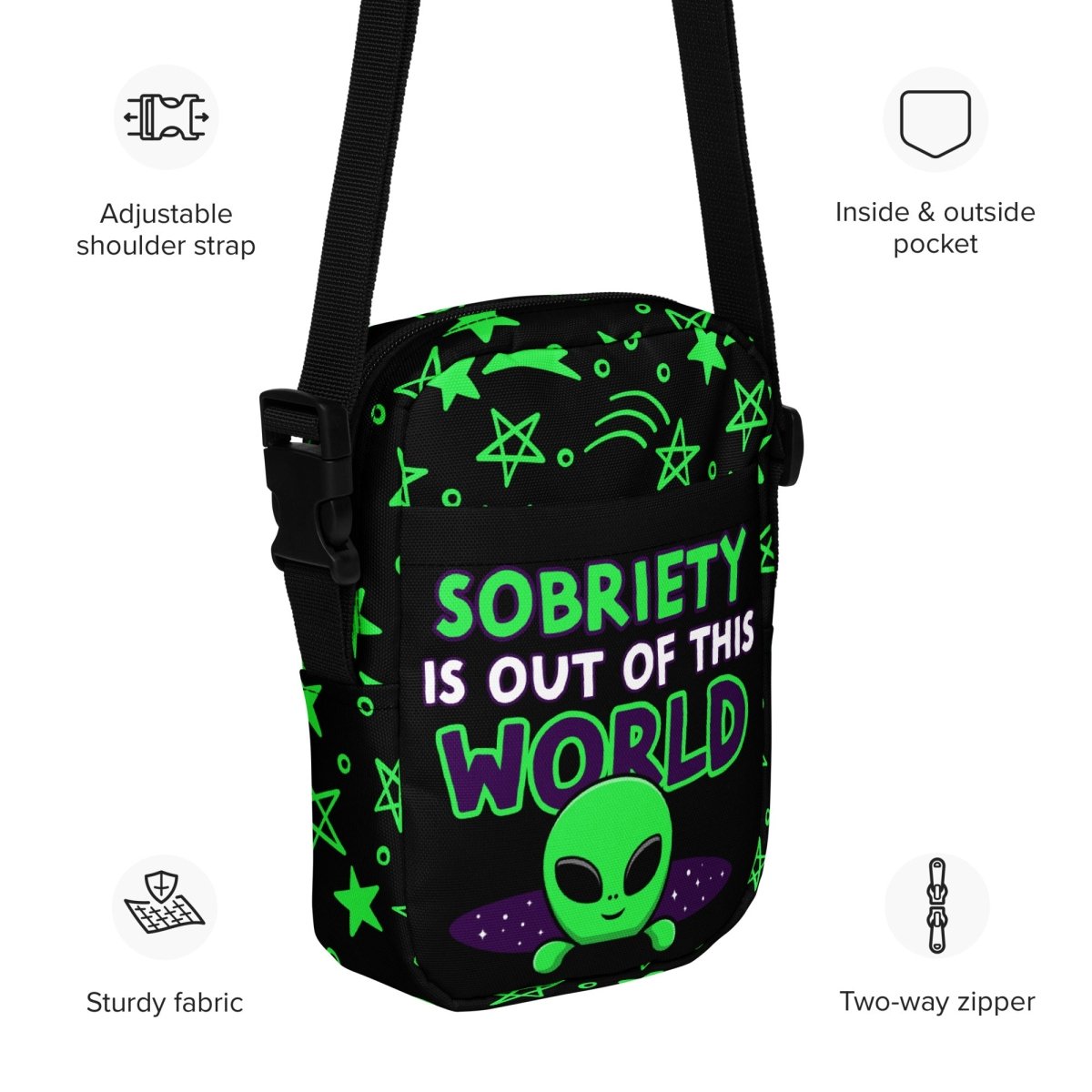 Cosmic Sobriety Alien Crossbody Bag - | Sobervation