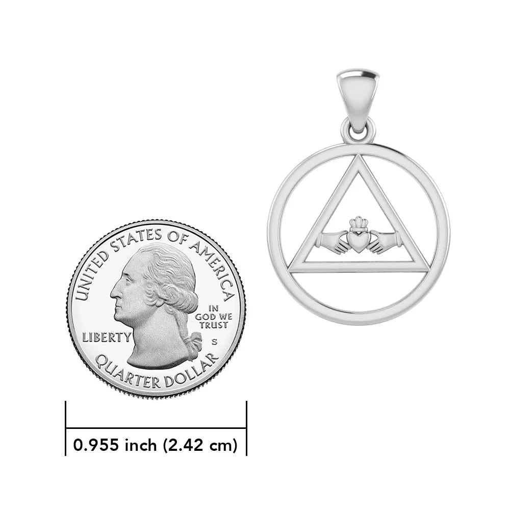"Embrace of Recovery" Claddagh A.A. Symbol Silver Pendant - Sobervation Collection - | Sobervation