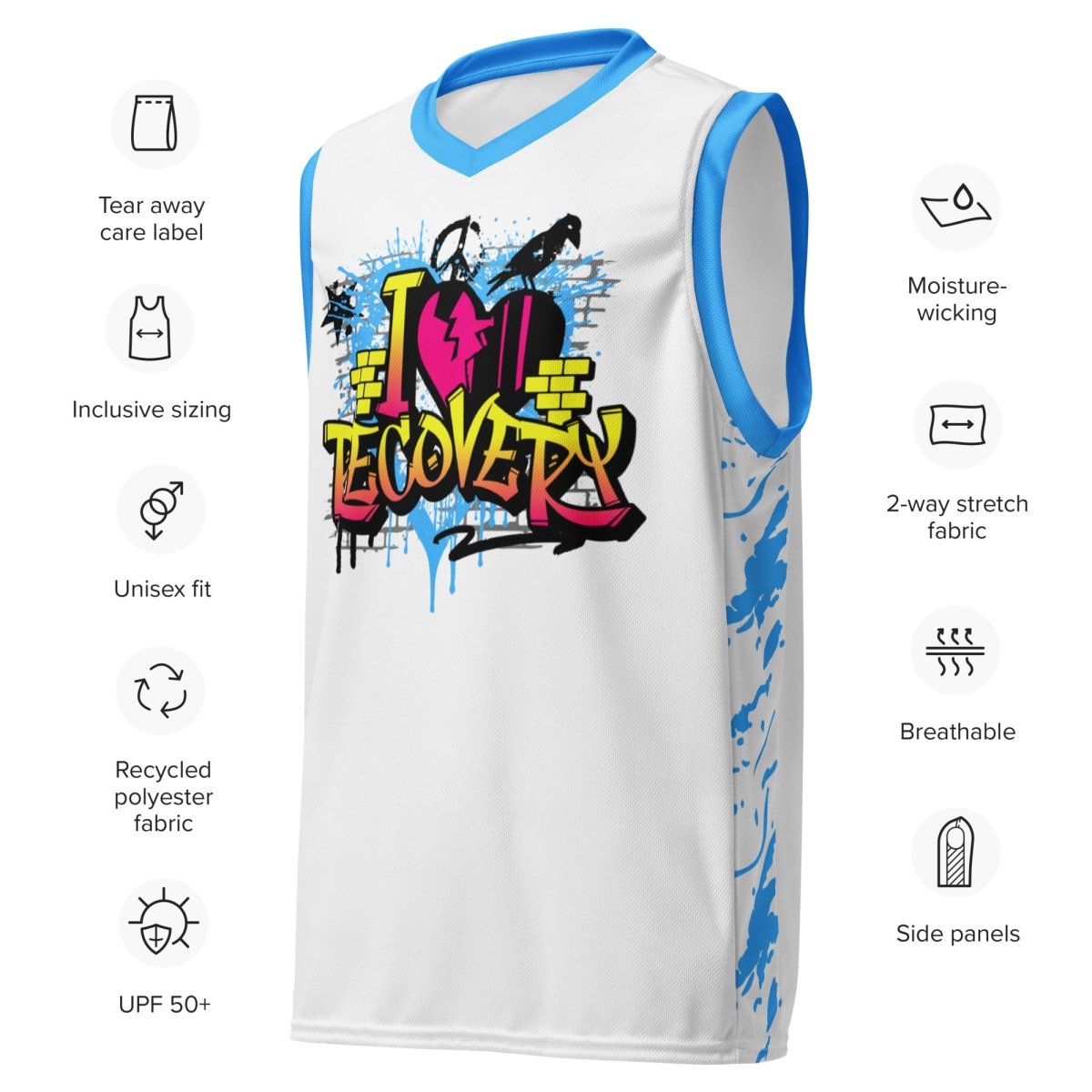I Love Recovery Recycled Basketball Jersey - | Sobervation