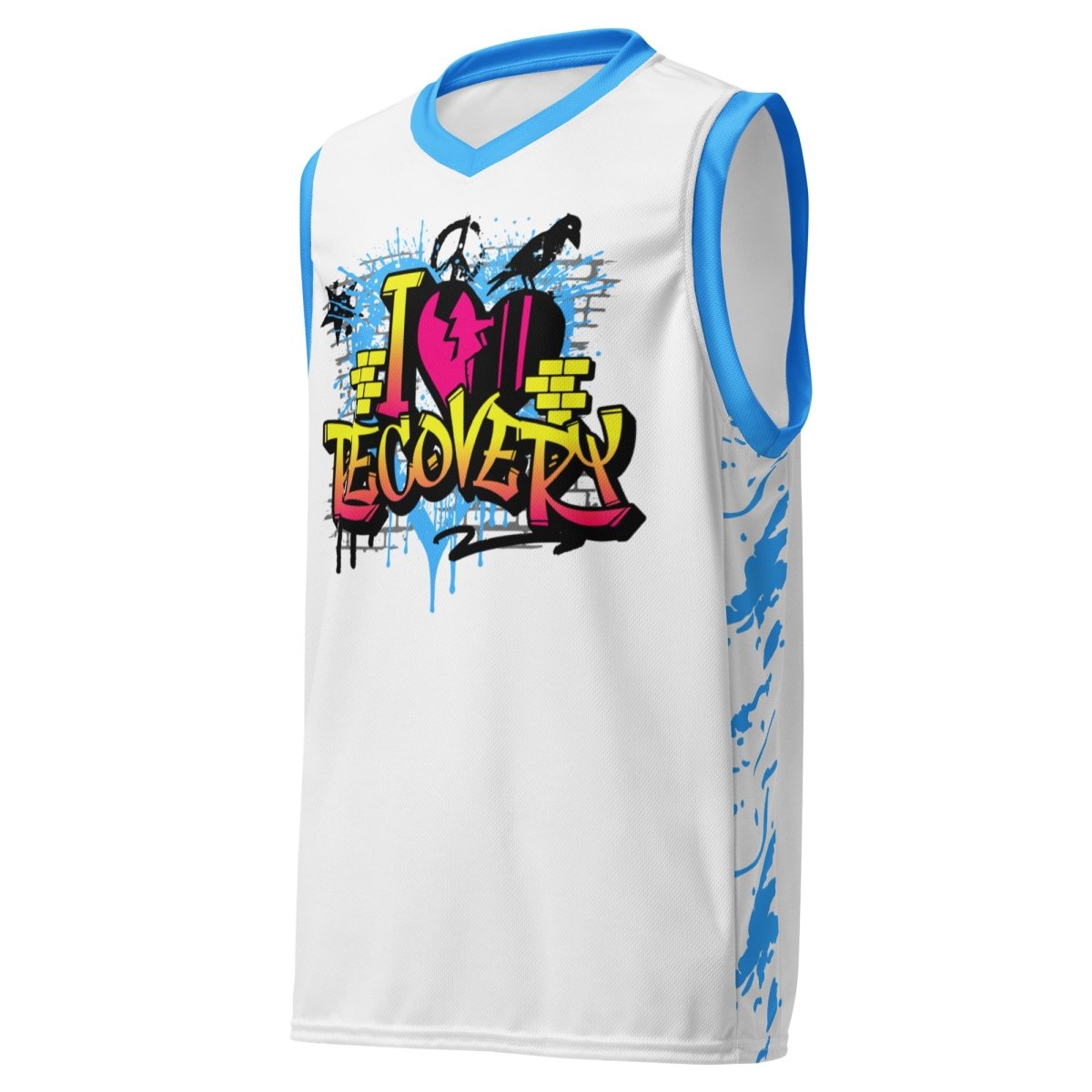 I Love Recovery Recycled Basketball Jersey - 2XS | Sobervation
