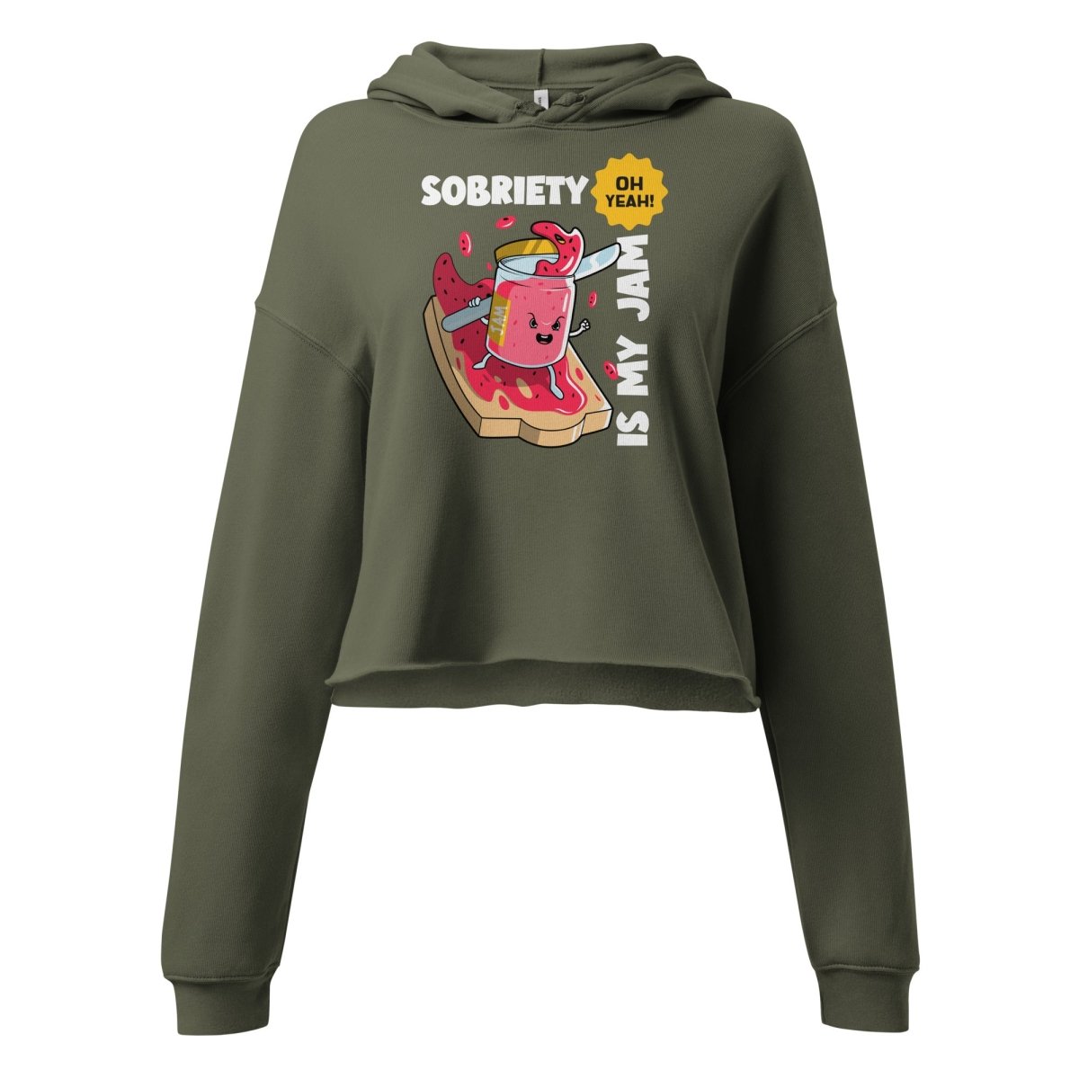 "Jammin' to Sobriety" Rhythm Crop Hoodie - Feel the Beat - Military Green / S | Sobervation