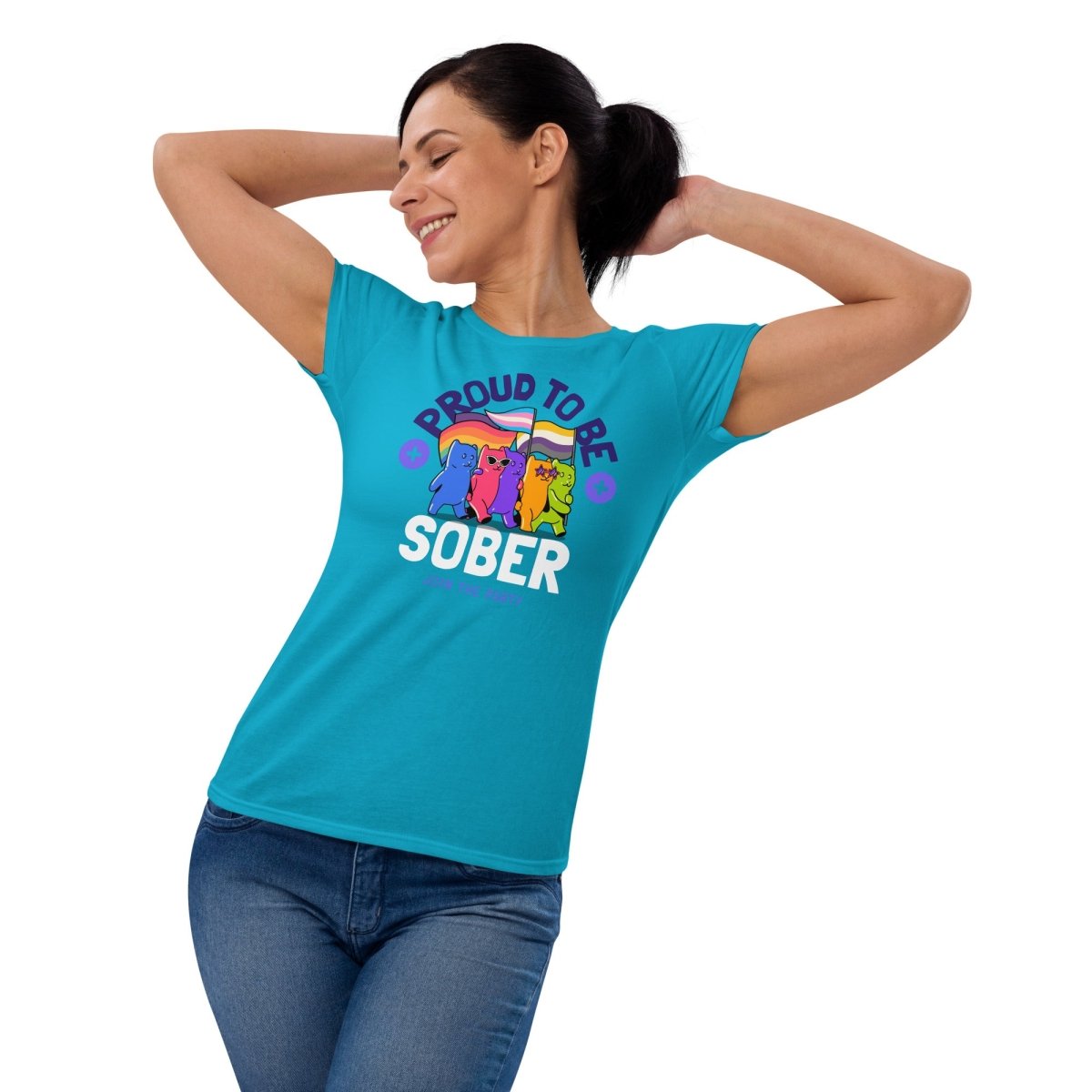 "Proud to be Sober" Women's Fashion Tee - Rainbow Resilience Collection - | Sobervation