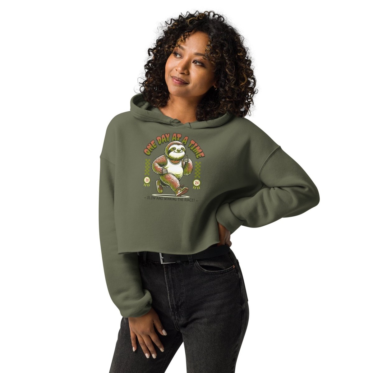 Slow and Winning: Crop Hoodie for Women - Sobervation