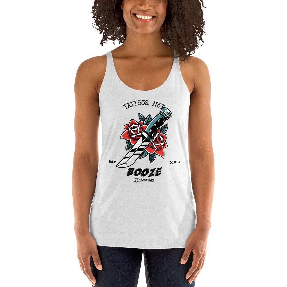 Tattoos Not Booze Rose Dagger Women's Racerback Tank - Sobervation