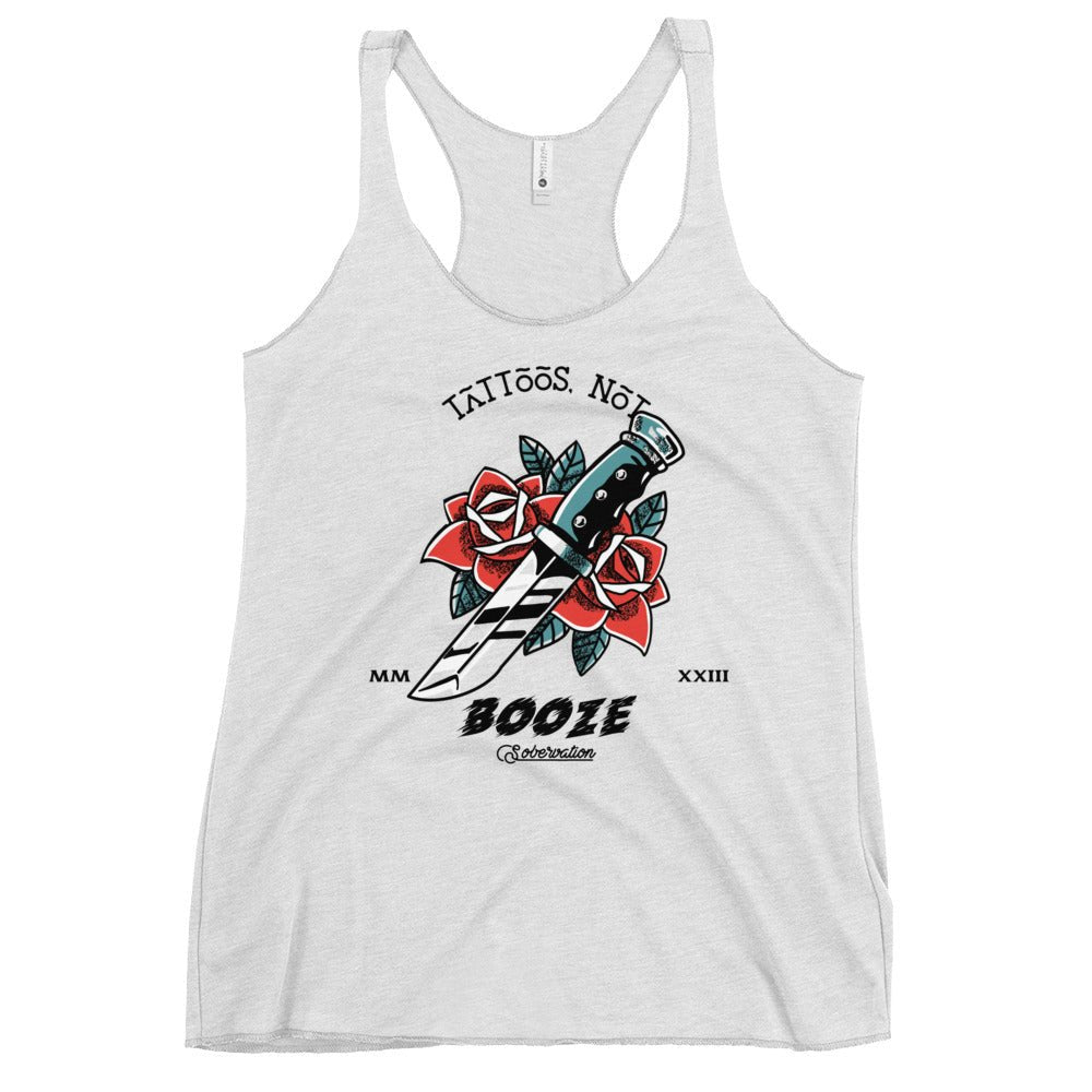 Tattoos Not Booze Rose Dagger Women's Racerback Tank - Sobervation