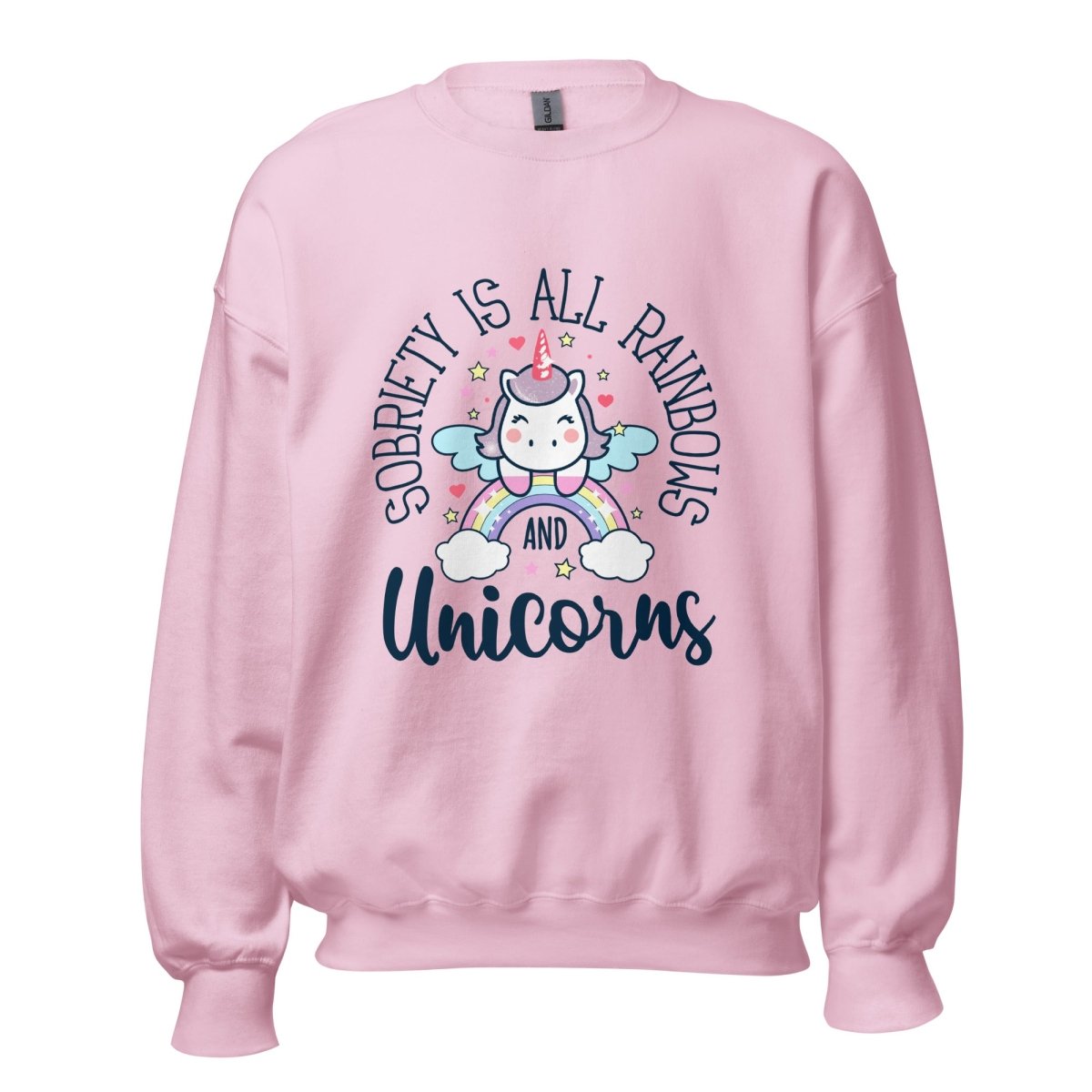 Embark on a Journey of Joy and Clarity: Sobriety Is All Rainbows and Unicorns Sweatshirt - Light Pink / S | Sobervation