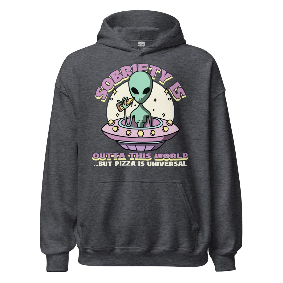 "Galactic Sobriety & Pizza" Unisex Hoodie - Dark Heather / S | Sobervation