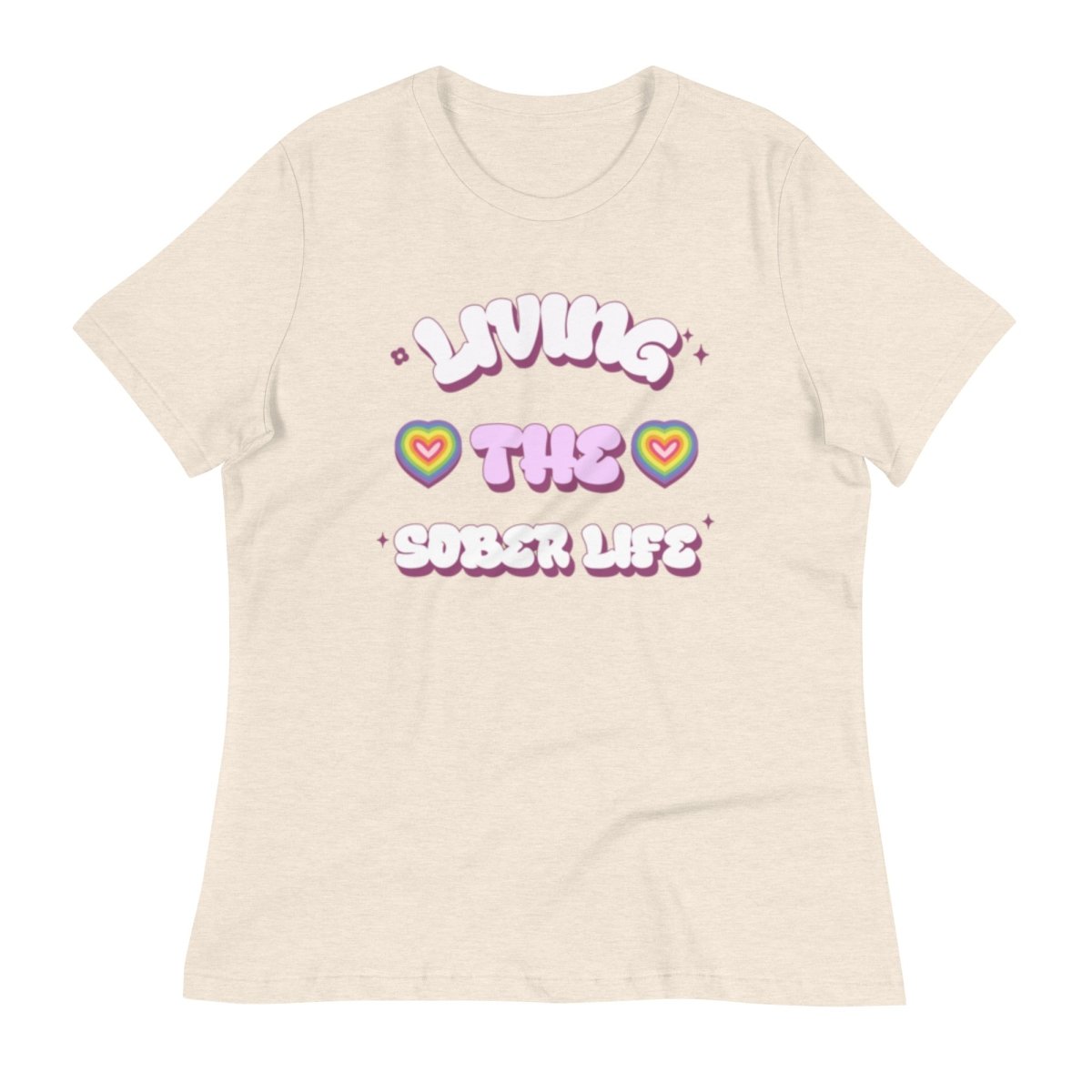 Living The Sober Life Women's Relaxed Tee - Vibrant Heart Collection - Heather Prism Natural / S | Sobervation