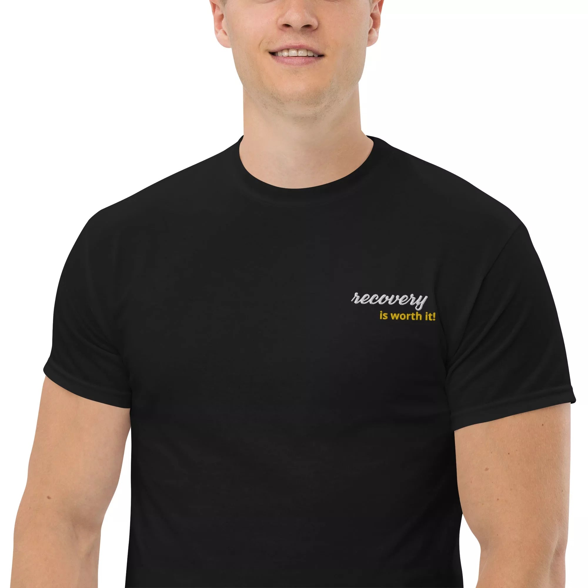 'Recovery Is Worth It' Embroidered Men's Classic Tee - Sobervation Valor Collection - | Sobervation