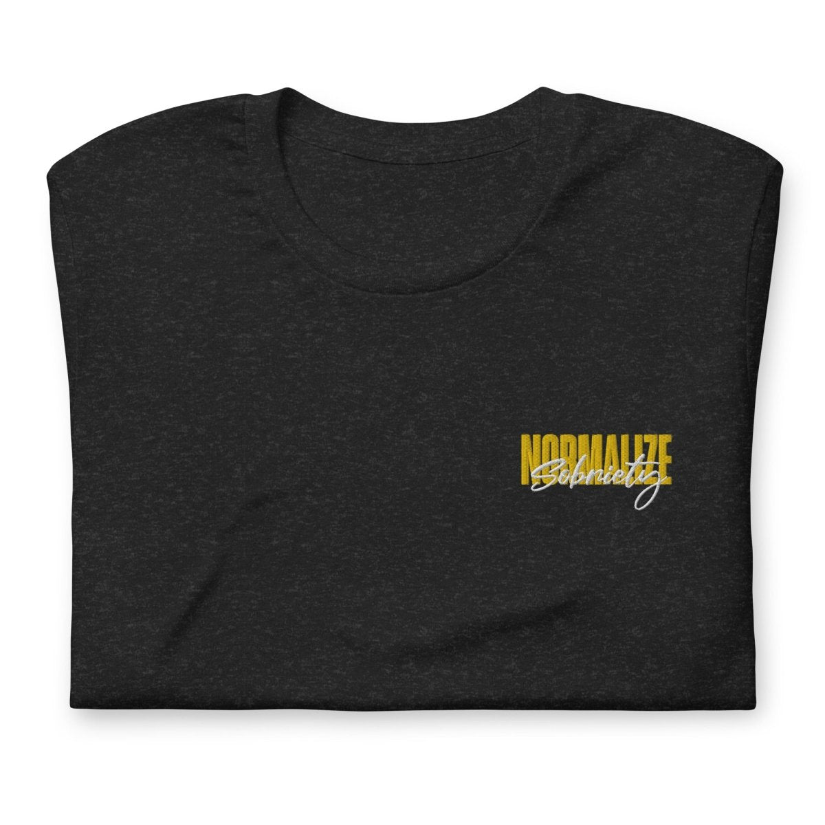 "Normalize Sobriety" Embroidered T-Shirt - Black Heather / S | Sobervation