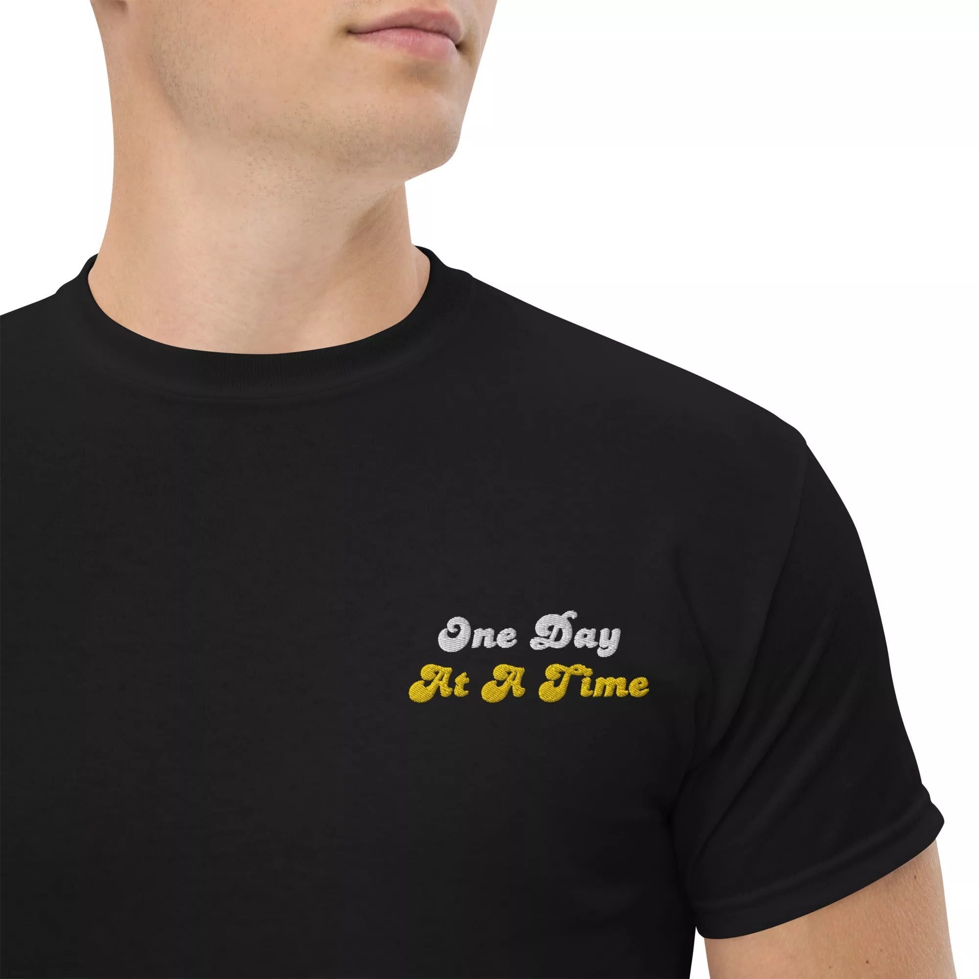 One Day At A Time - Embroidered Classic Tee - | Sobervation