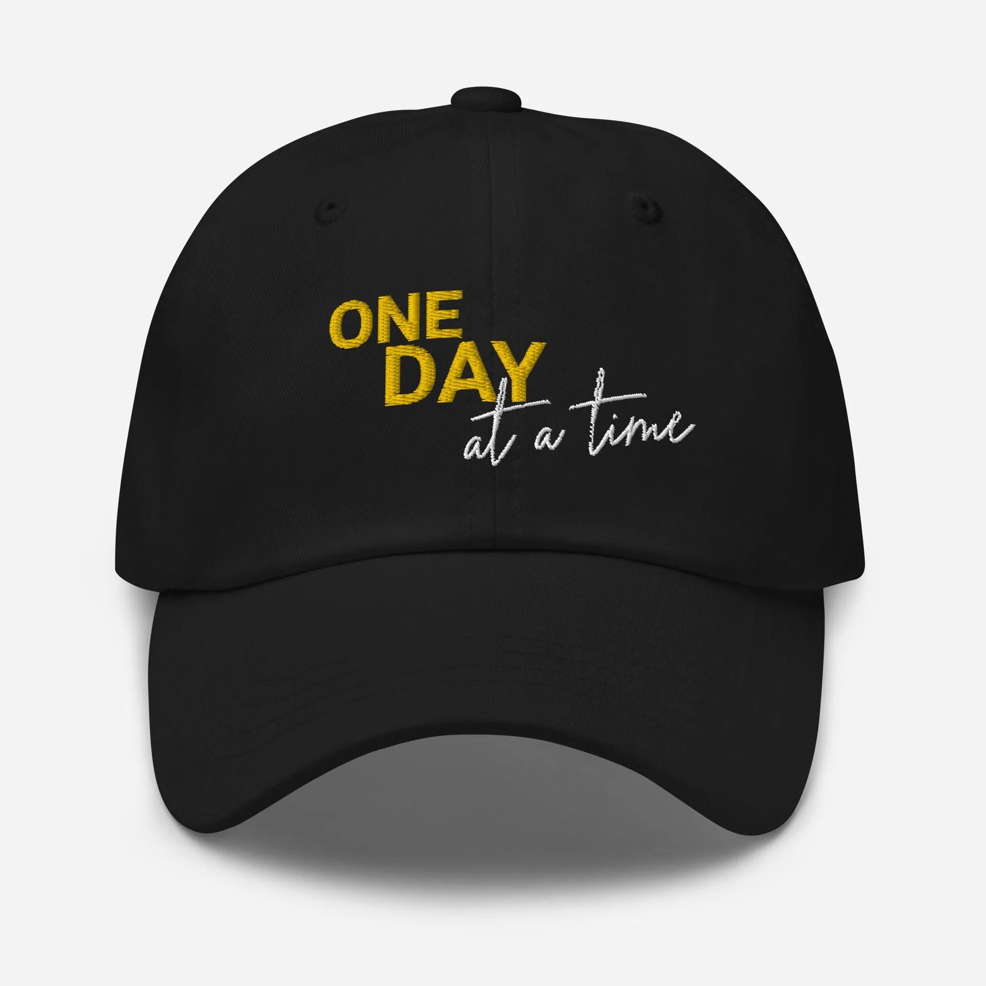 One Day At A Time Embroidered - Dad hat - Black | Sobervation