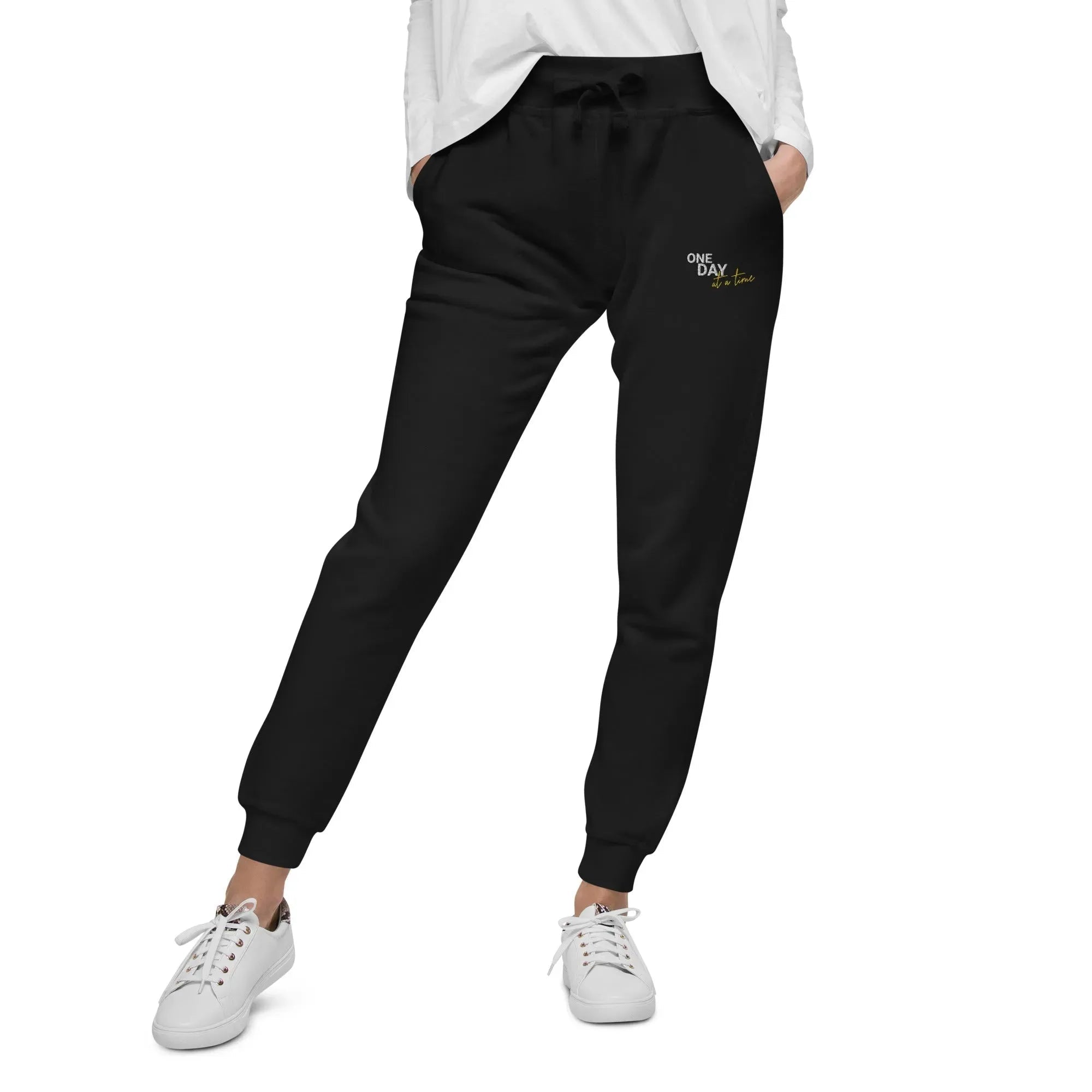 One Day At A Time - Embroidered Unisex fleece sweatpants - | Sobervation