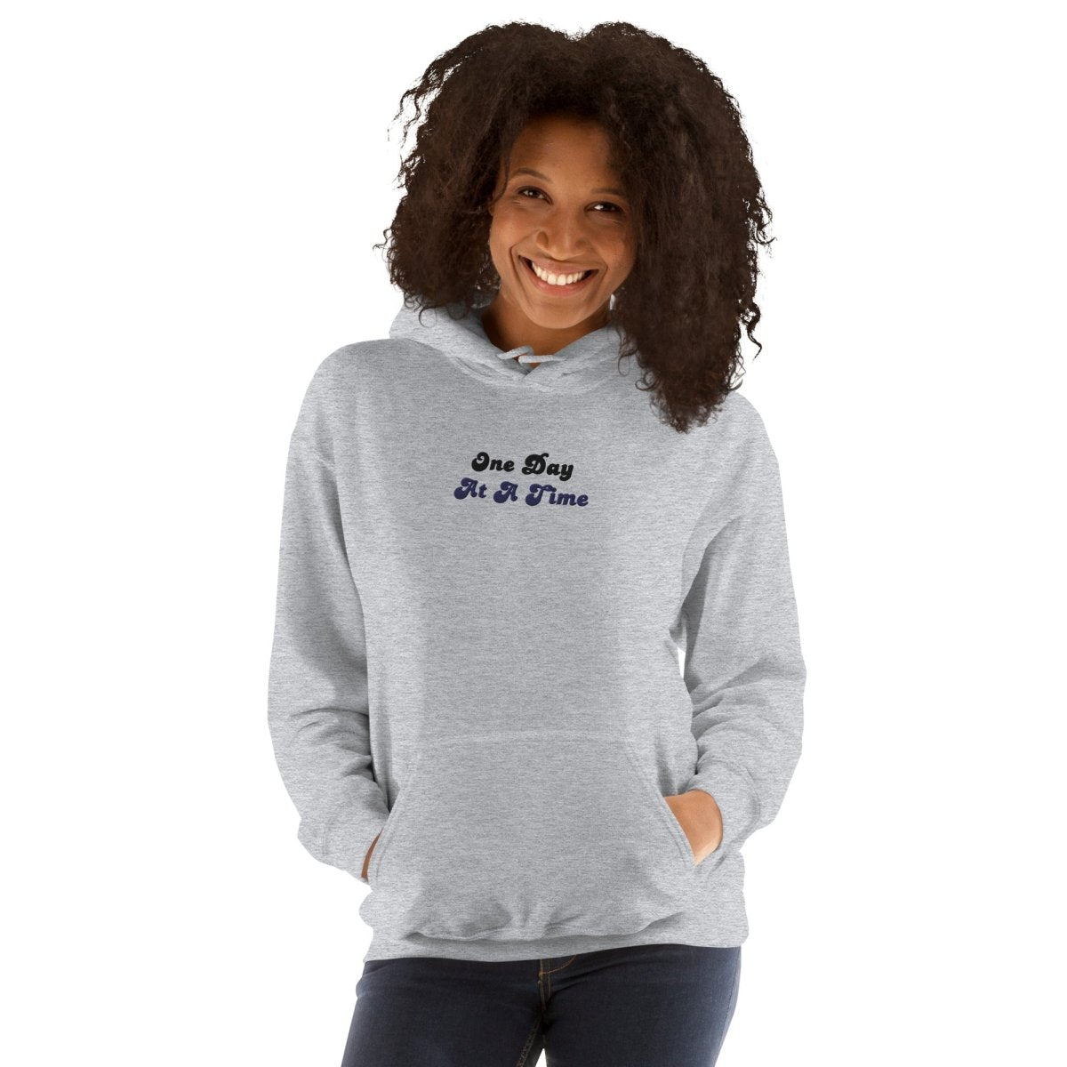 One Day At A Time - Embroidered Unisex Hoodie - | Sobervation