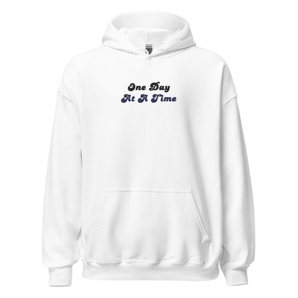 One Day At A Time - Embroidered Unisex Hoodie - White / S | Sobervation