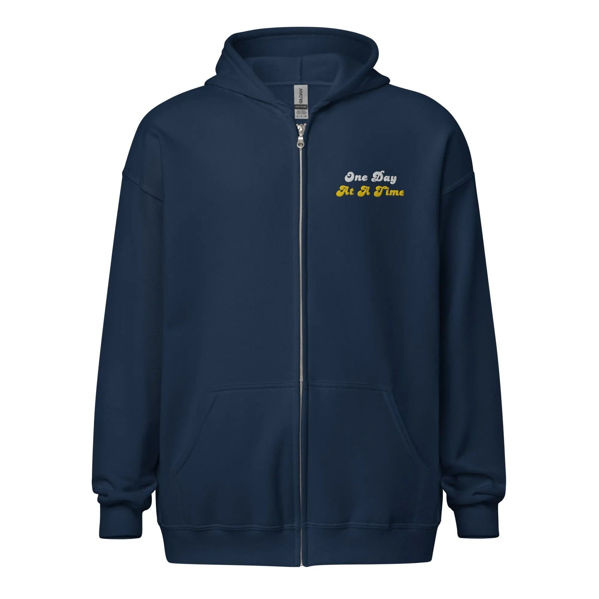 One Day At A Time - Embroidered Zip-Up Hoodie - | Sobervation
