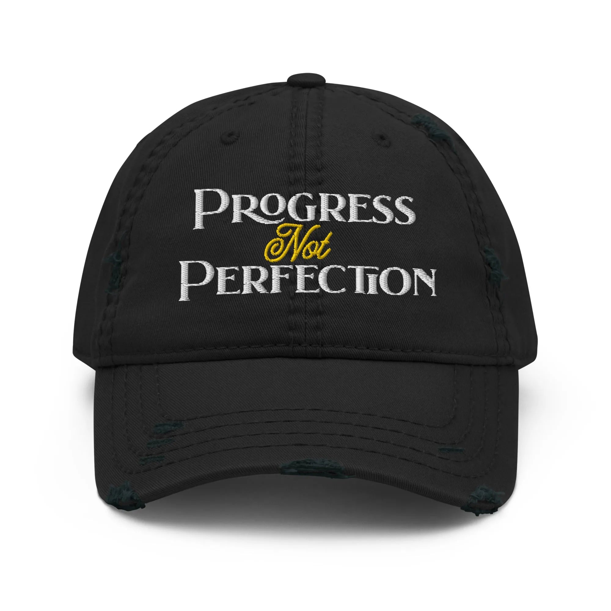 Progress Not Perfection - Embroidered Distressed Dad Hat - | Sobervation