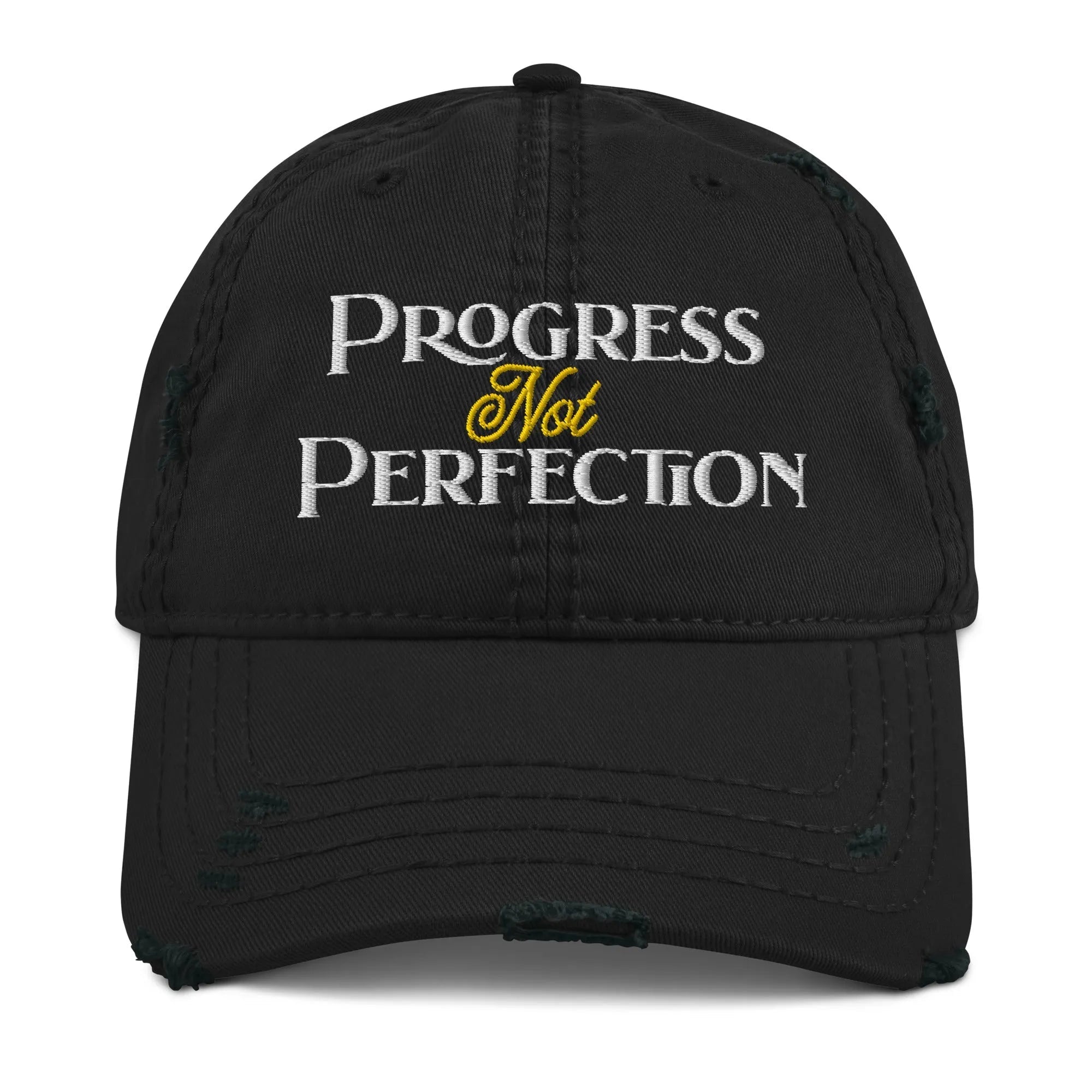 Progress Not Perfection - Embroidered Distressed Dad Hat - | Sobervation