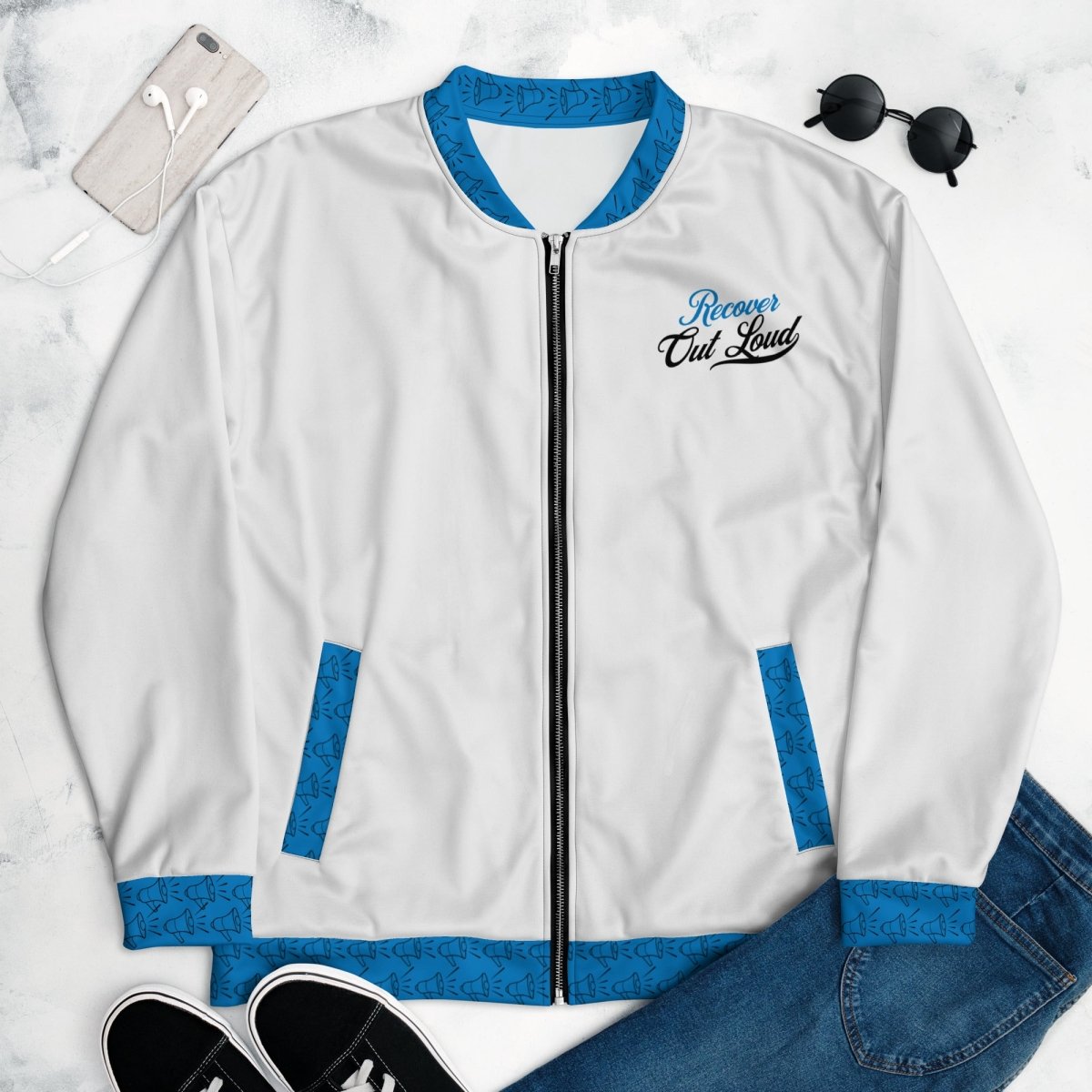 "Recover Out Loud" Varsity-Style Bomber Jacket: Amplifying the Voice of Recovery - | Sobervation