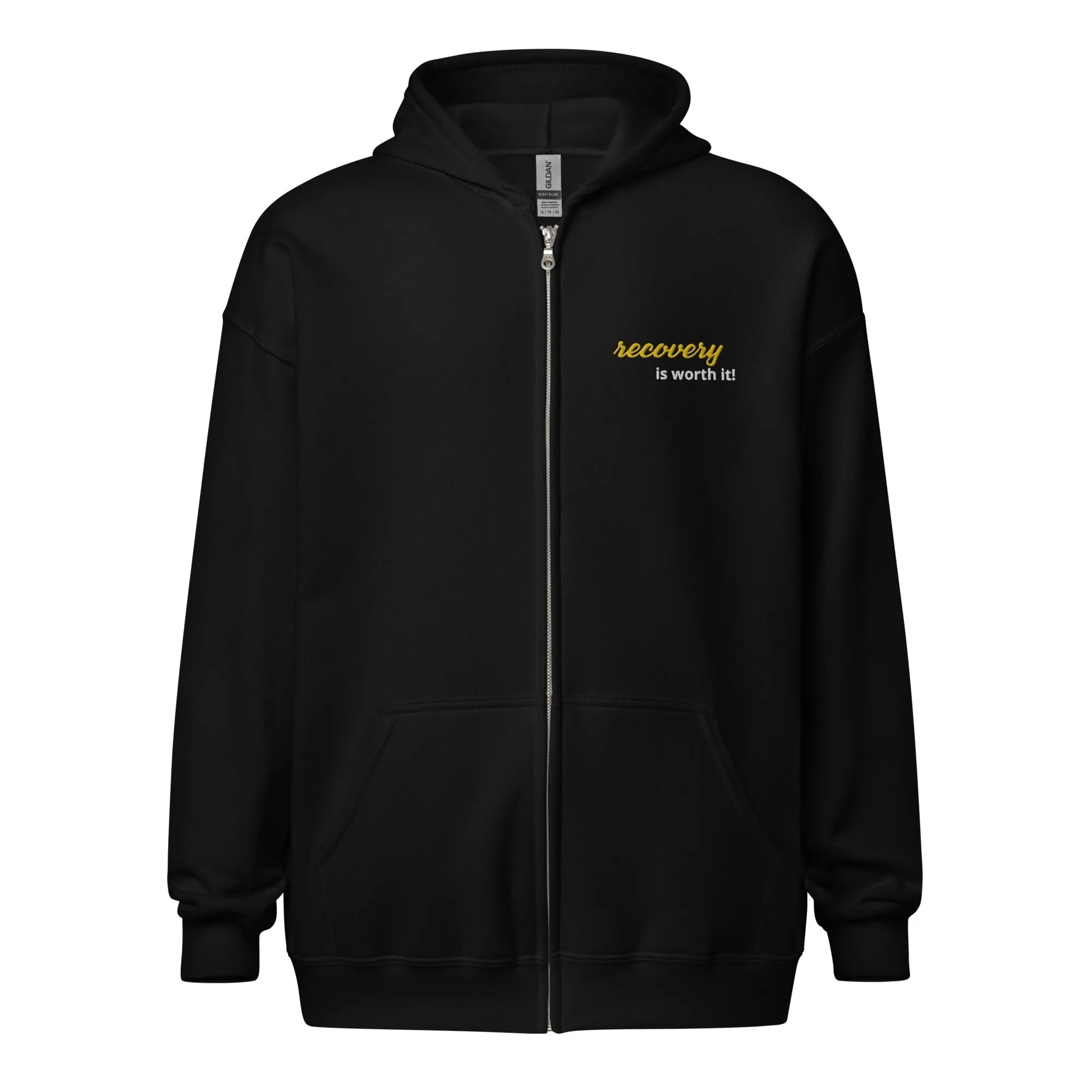Recovery Is Worth It - Embroidered Zip-Up Unisex Hoodie - | Sobervation