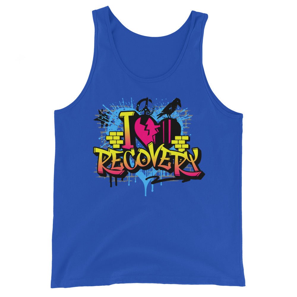 "Recovery Rebel" Graffiti Tank - True Royal / XS | Sobervation