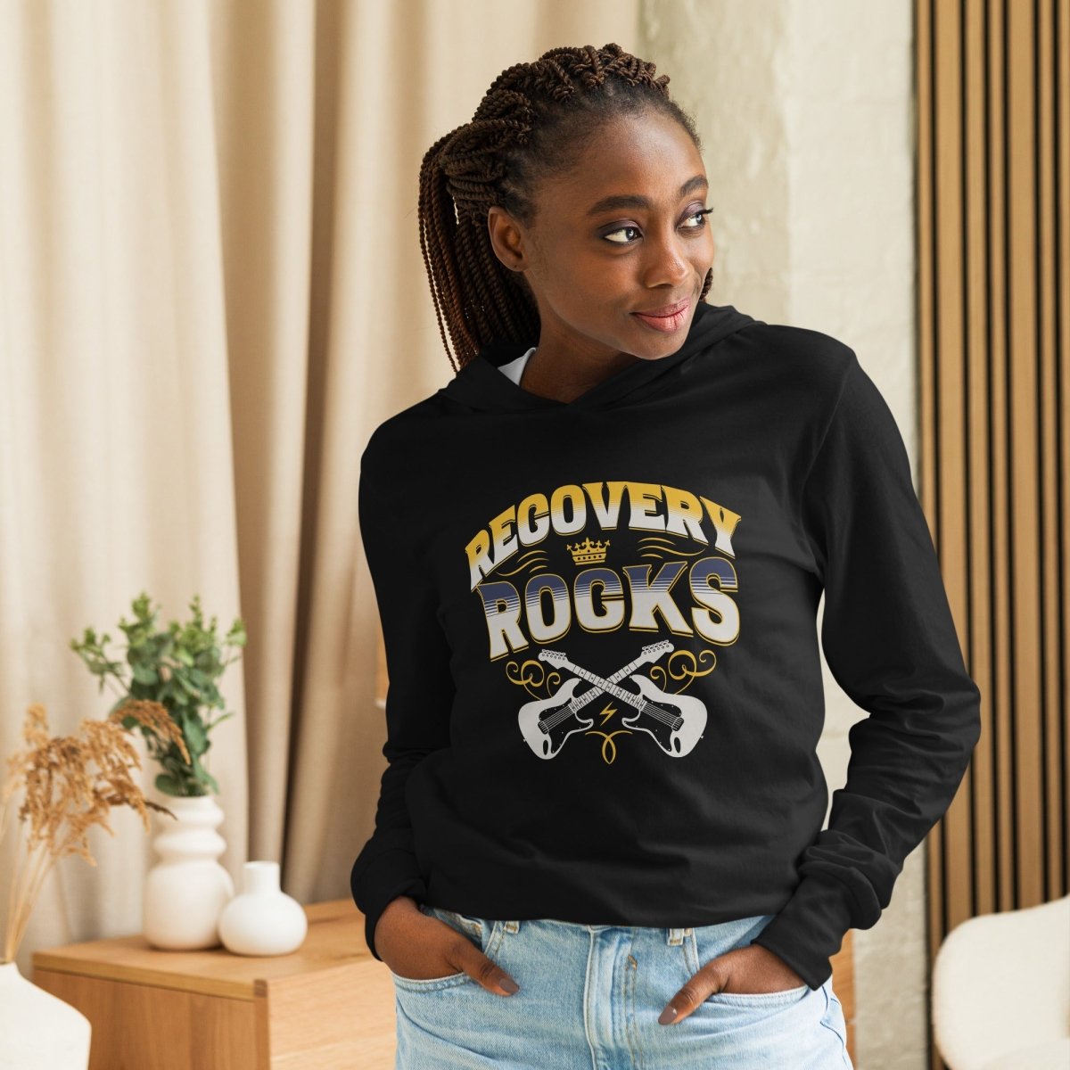 Recovery Rocks Long Sleeve Hoodie: Shred Your Way to Well-being - | Sobervation