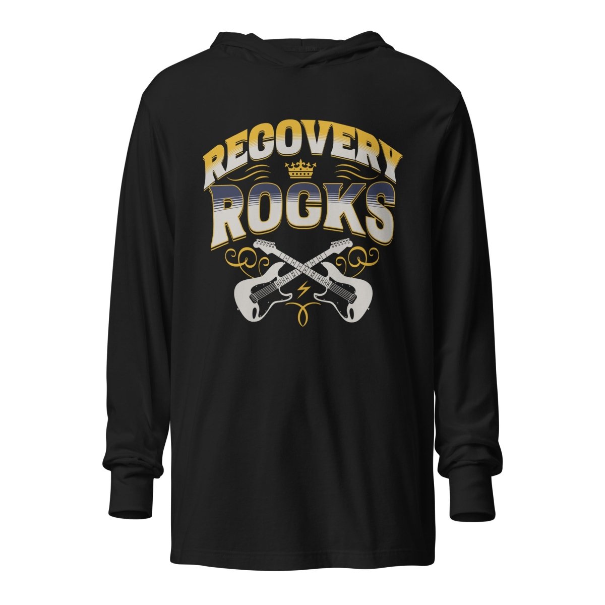Recovery Rocks Long Sleeve Hoodie: Shred Your Way to Well-being - Black / XS | Sobervation