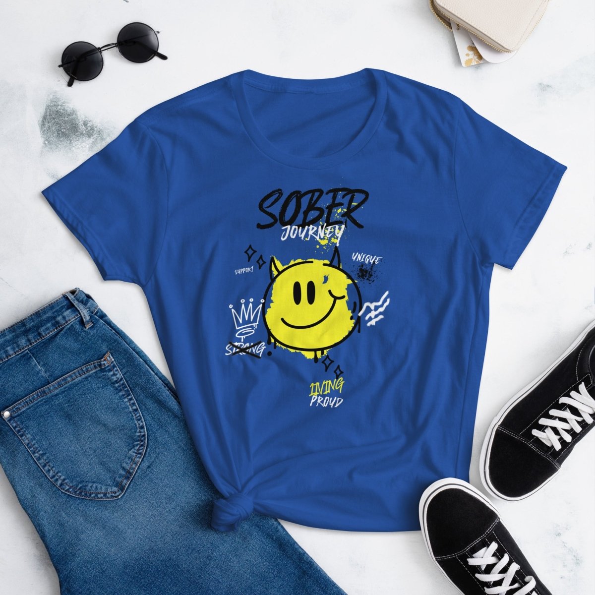 SoberFit Smiley Women's Tee - Bright Sobriety Line - Sobervation