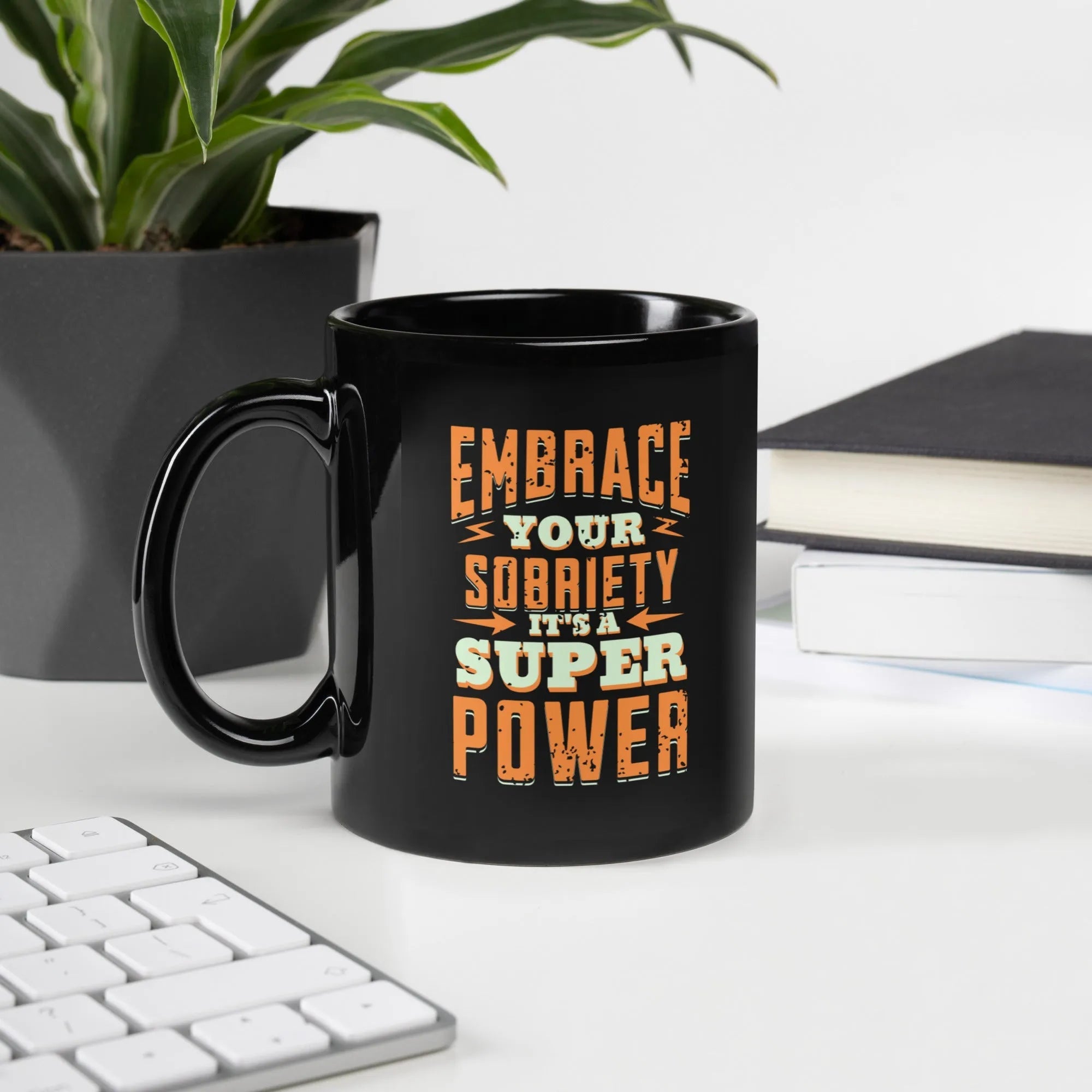 Sobriety Is Your Superpower - Black Glossy Mug - Sobervation