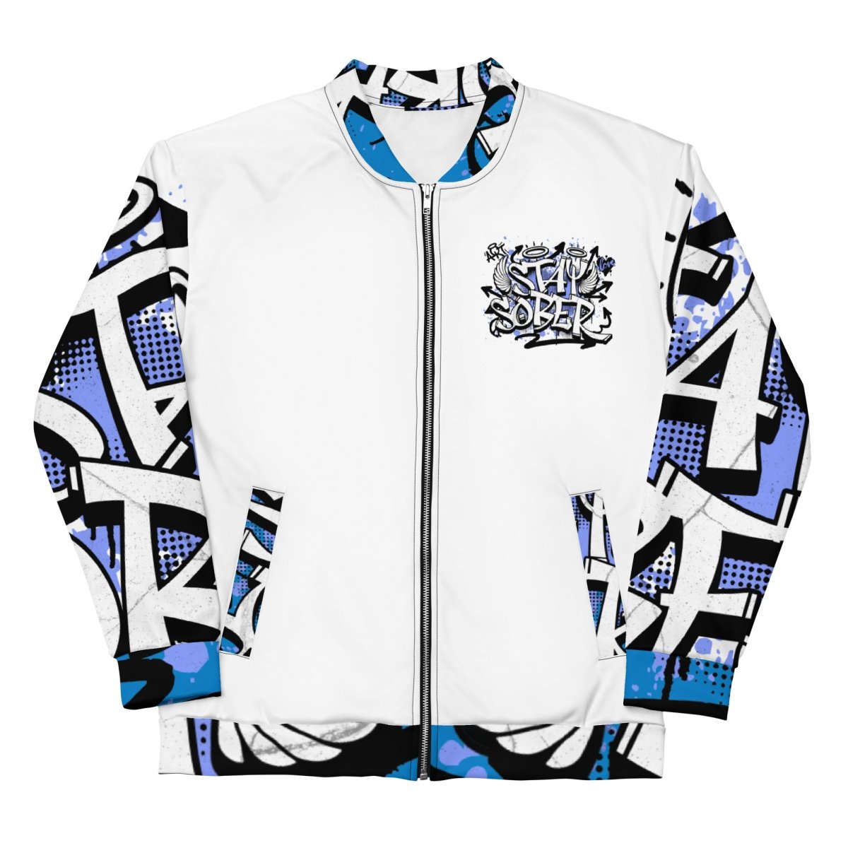 "Stay Sober" Graffiti-Style Bomber Jacket: Embracing Recovery with Rebellious Flair - XS | Sobervation