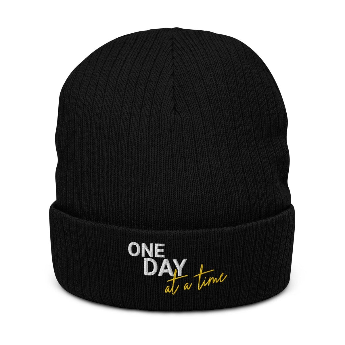 Sustainable 'One Day at a Time' Ribbed Knit Beanie - Sobervation