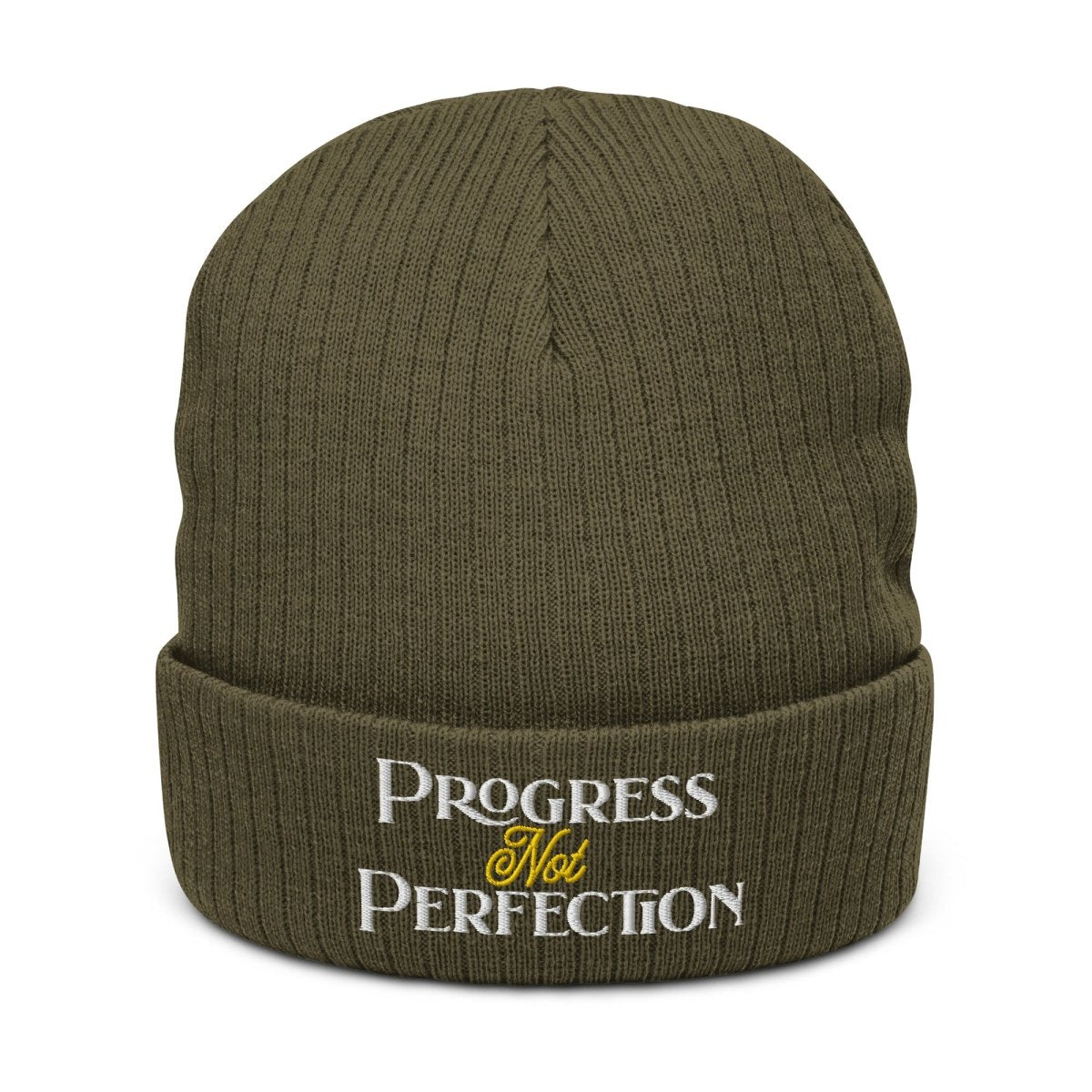 Sustainable 'Progress Not Perfection' Ribbed Knit Beanie - Sobervation