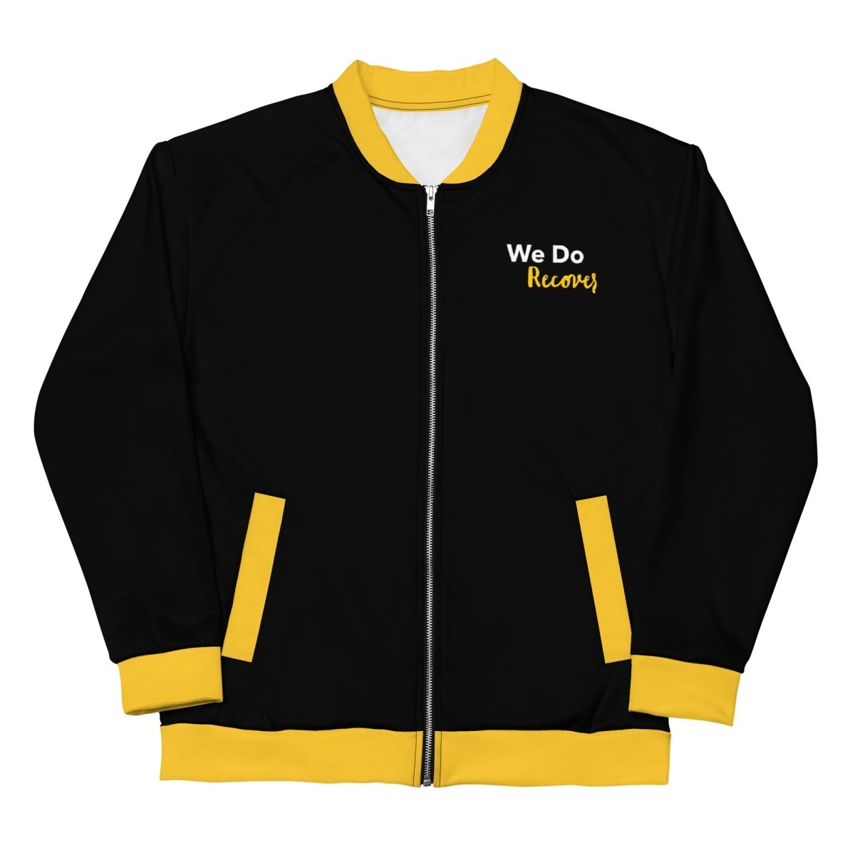 "We Do Recover" Varsity-Style Bomber Jacket: Celebrating Recovery with Pride - XS | Sobervation
