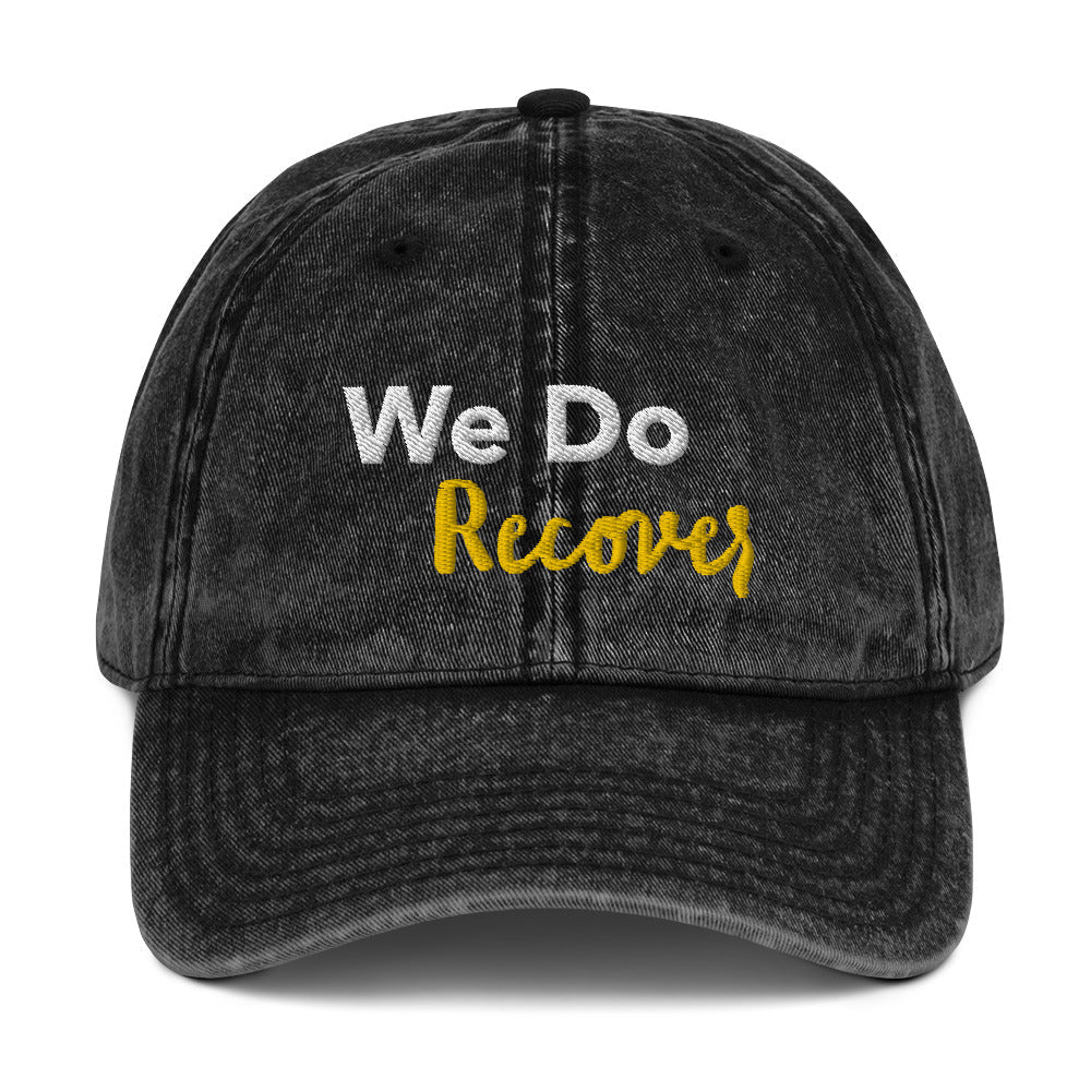 "We Do Recover" Vintage Cotton Twill Cap - Timeless Style, Empowering Message - Black | Sobervation